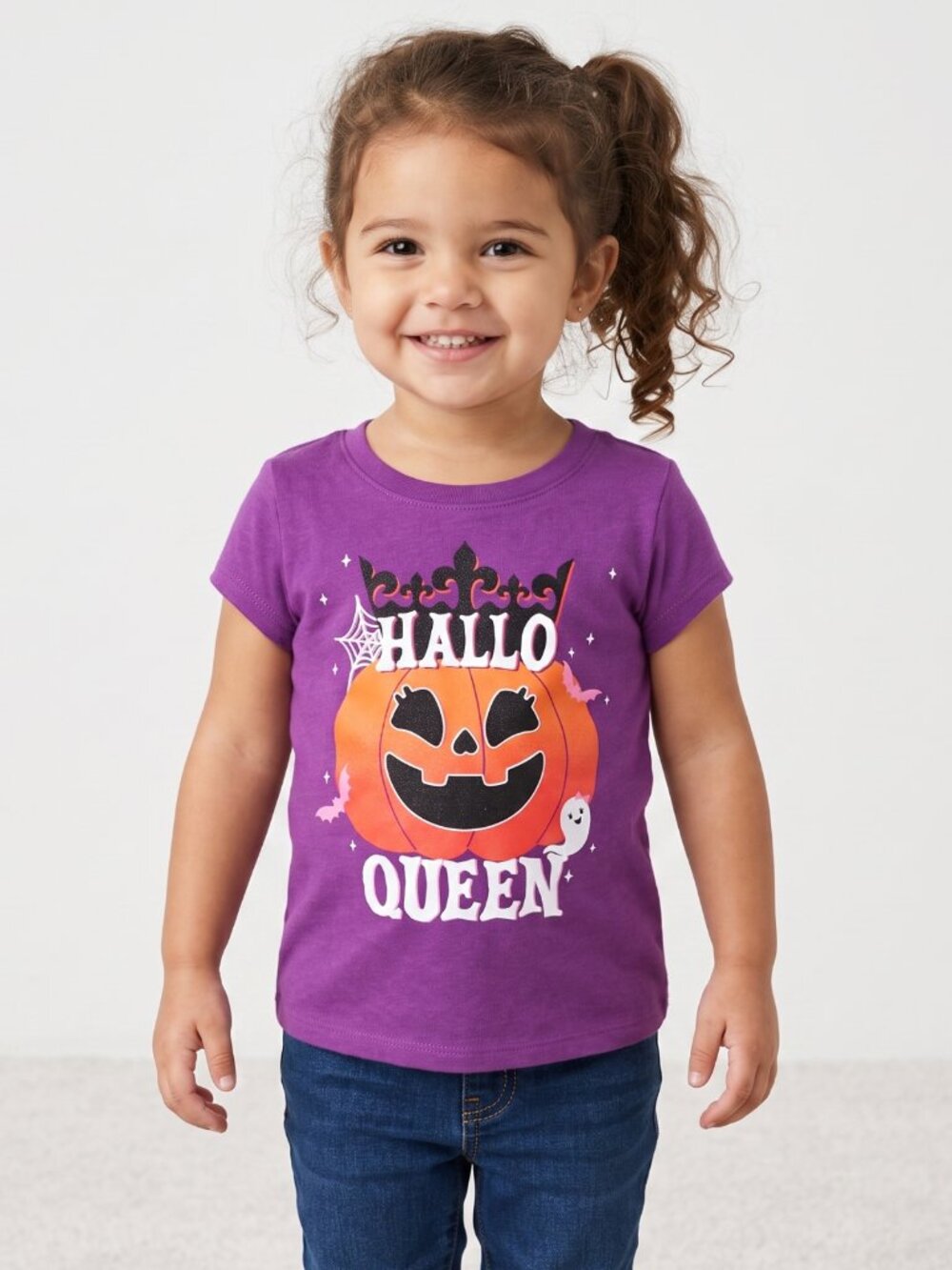 NWT | The Children's Place Purple Hallo Queen Glow In The Dark Pumpkin Shirt | 2